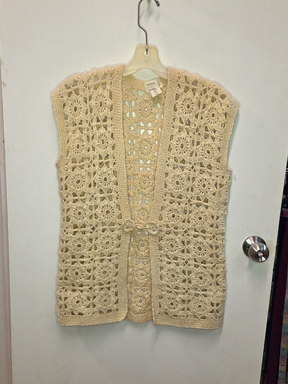 Nicole Miller Artelier Crochet Lace Vest Size Small Ivory Cream Boho Retro 70s